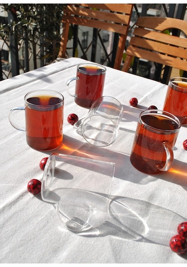 6lı Borosılıkat Cam Kupa Çay Bardak 200 Ml Kulplu Çay Bardağı Sade Şeffaf
