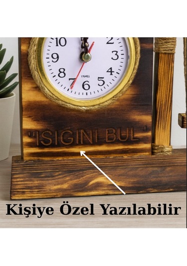 Dekoratif Ahşap Salıncaklı Masa Saati Kişiye Özel İsim Yazılabilir Tasarım ahşap