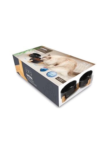M-pets Opera Bamboo Standlı Seramik Mama Kabı 2x350ml Siyah