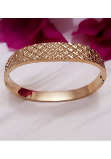 Giftworld Çelik Gold Kalın Kelepçe Bileklik Altın