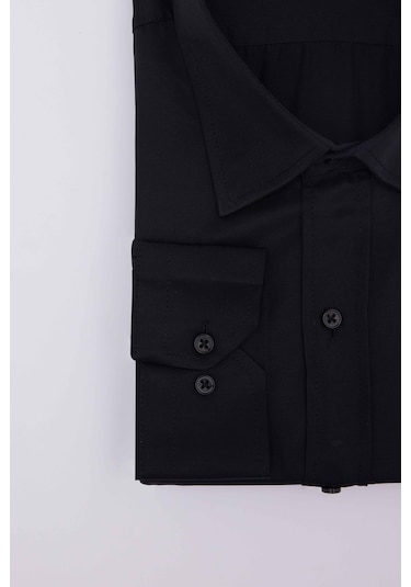 Tudors Büyük Beden Uzun Kollu Saten Erkek Siyah Gömlek-31285-siyah