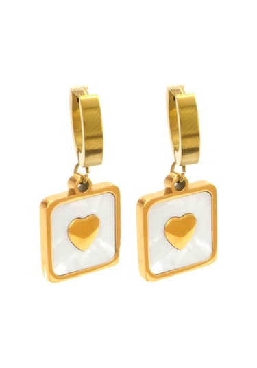 Ferizz Çelik Küpe Altın Kaplama Kadın Kalpli Sallantılı Model Unk-812 Altın