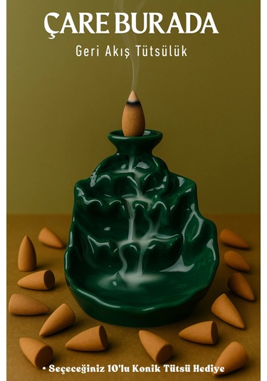 Kaya Şelale Geri Akış Tütsülük Seçeceğiniz 10'lu Konik Tütsü Hediye