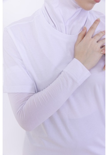 Likralı Penye Kolluk Beyaz - Pratik Kadın Tesettür Düz Namaz Kolluğu 1 Çift Viskon Hijab Beyaz