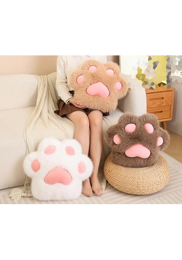 Symbee Mavi Pembe Kedi Parmaklı Yumuşak Plüsh Bel Yastığı Ofis Araba Sandalye Dayak Podu 45 Cm Beyaz