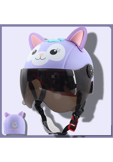 Suofeng Kız Çocukları İçin Mor Lulu Desenli Elektrikli Bisiklet Kaskı - Kahverengi Camlı Kısa Stil