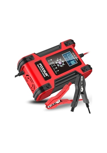 Diğer Foxsur 12v/24v 12a Akü Şarj Cihazı, 7 Aşamalı Darbe Bakım, Kırmızı