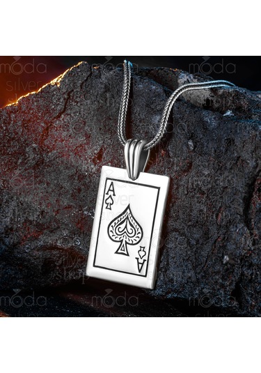 925 Ayar Gümüş Maça Ası Tasarım Erkek Kolye Gümüş