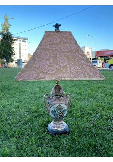 Kuş Motifli Porselen Abajur 70 CM