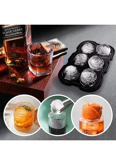 Esnek Silikon Gül Elmas Şekli Buz Topu Kalıbı - Alkolsüz İçecekler, Viski, Kokteyl Ve Daha Fazlası İçin Kolay Çıkarılan Buz Makinesi Siyah