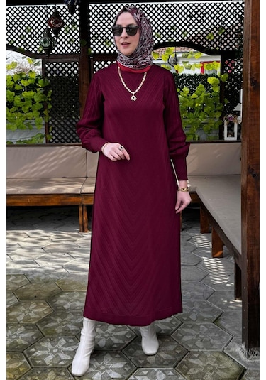 Yağmur Triko Elbise Bordo Normal