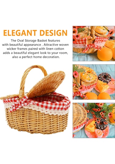Xiaaokeji Kapaklı Ve Saplı Country Tarzı Hasır Piknik Sepeti Sepet Diğer