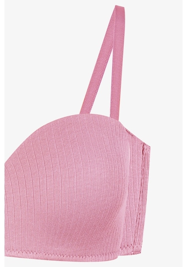 Kadın Dolgusuz Pamuklu Fitilli Straplez Sütyen Pudra