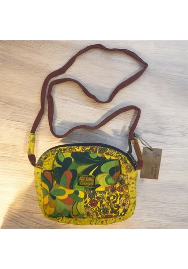 Vintage Salaş Renkli Küçük Boy Uzun Askılı Günlük Çapraz Postacı Omuz Çantası 22 Cm X 15 Cm Yeşil - Sarı