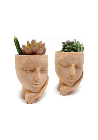Konesam Yaratıcı Yüz Desenli Reçine Suksulent Bitki Saksısı - Masajüstü Dekoratif Bahçe Aksesuarı Ev Ofis Dekoru