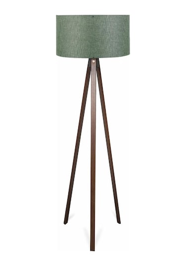 Pratik Ahşap Üç Ayaklı Lambader Yeşil Haki Kumaş Başlık Salon Yatak Odası Köşe Lambası Yeşil