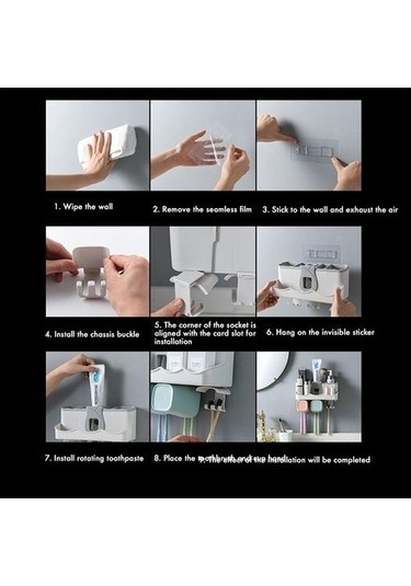 Willowhaven Otomatik Diş Macunu Dağıtıcı Diş Fırçası Tutucu Depolama Raf Duvar Montaj Tutucu Banyo Aksesu 2 Adet Beyaz Gri