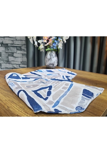 Çeyiz Diyarı Geometrik Lüx Runner Mavi