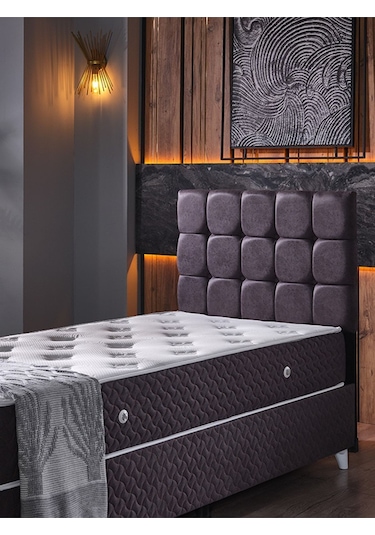 Beehanem Bengü 100x200 Tek Kişilik Baza Başlik Yatak 3 Lü Set Antrasit Antrasit 100 X 200