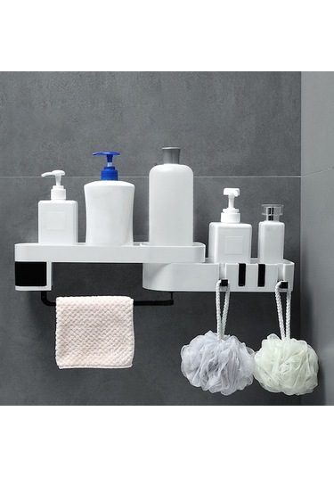 Ulzyvf Delmeli Banyo Köşe Rafı - Vidalama Yok, 5kg Kapasite, 180 Dönebilir, Su Geçirmez Beyaz-gri Beyaz - Gri