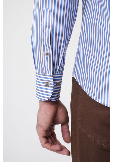 Bisse Uzun Kollu İtalyan Yaka Mavi Desenli Erkek Gömlek Gmczg252052 C35 Mavi