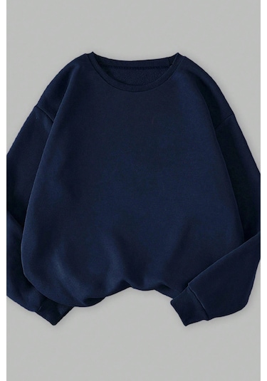 Unisex 3'lü Lacivert Gri Siyah Bisiklet Yaka Oversize Sweatshirt Siyah Gri Laci