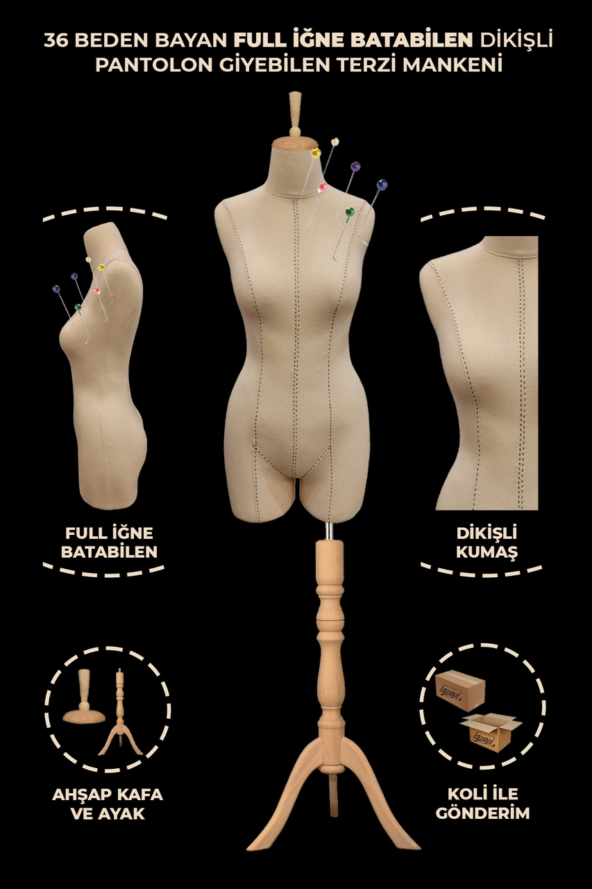 36 Beden Yüksek Kalite Özel Punto Dikişli Iğne Batabilen Pantolon Giyebilen Terzi Mankeni Pop-01 9051