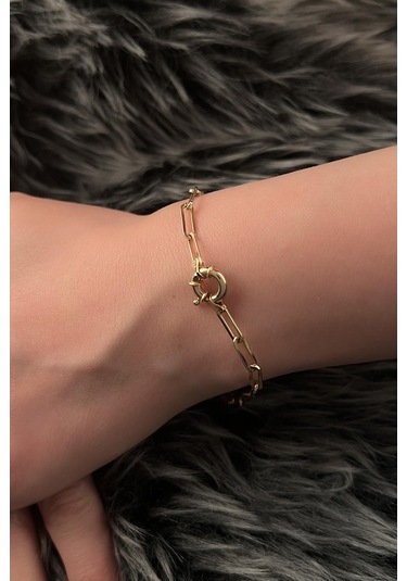 14 Ayar Altın Omega Kilit Detaylı Ataç Bileklik Beyaz Altın