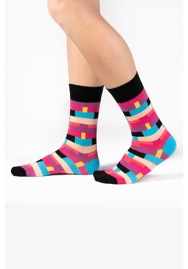 6'lı Organik Pamuklu Dikişsiz Erkek Çok Renkli Desenli Çorap (448387758) Siyah