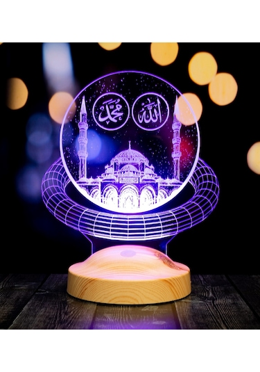 Allah Hz. Muhammed Yazılı Camii, Dini Hediye 3D Led Lamba
