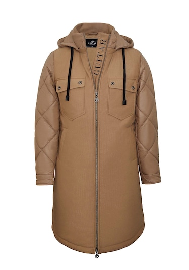 Kapüşonlu Bej Şişme Mont Bej