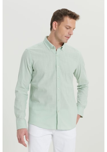 AC&Co / Altınyıldız Classics Erkek A.mınt Tailored Slim Fit Dar Kesim Düğmeli Yaka Keten Görünümlü %100 Pamuk Flamlı Gömlek Mint AC&Co / Altınyıldız Classics Erkek A.mınt Tailored Slim Fit Dar Kesim Düğmeli Yaka Keten Görünümlü %100 Pamuk Flamlı Gömlek Mint