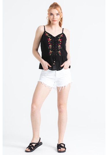 Askılı Şile Bezi Bihter Nakışlı Yazlık Bluz Siyah Syh-siyah