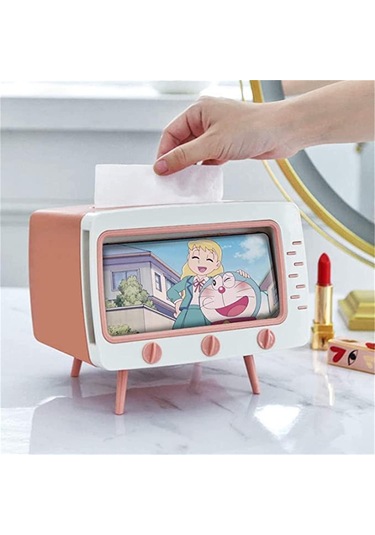 Tv Şeklinde Cep Telefonu Tutucu 2'si 1 Arada Mendil Kutulu B Çok Renkli