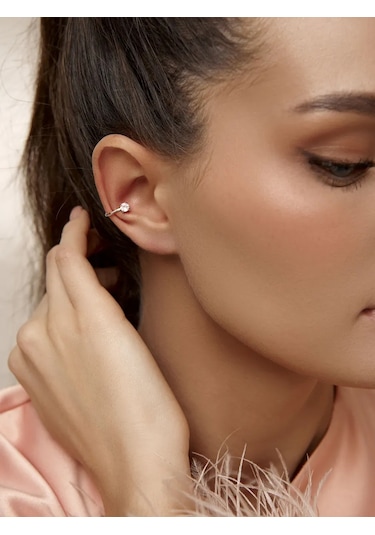 Zoloto Russkih Küpe Kaf Kaf, Delme Gerektirmeyen, 925 Ayar Gümüş Mono Küpeler, Zirkonlı. 145639690 Diğer