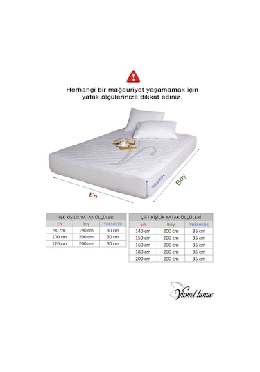 Vionel Home %100 Pamuk Kapitone Yatak Koruyucu Çarşaf Fitted Full Kenar Elyaf Dolgulu Tek ve Çift Kişilik