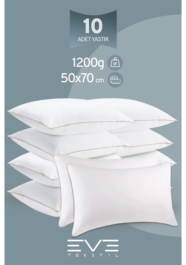 Eve Tekstil 10 Adet Yellow Dream Serisi Fermuarlı Antialerjik Silikon Elyaf Dolgulu Yastık 50x70cm 1200gr
