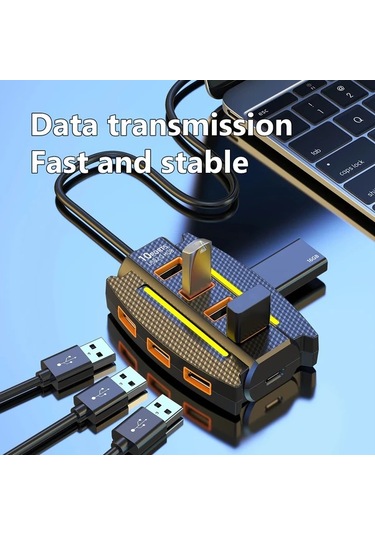 Xuweiwei 1 Adet Siyah Yüksek Hızlı 10 Portlu Usb 2 0 Hub Rgb Işıklı Çoklu Cihaz Ayrıcı Veri Aktarım Tak Çalıştır 36v Bilgisayar Aksesuarı