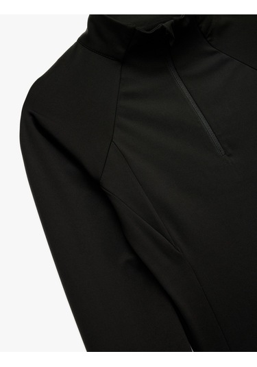 Koton Uzun Kollu Dik Yaka Yarım Fermuarlı Spor Sweatshirt Siyah 6wak10156nk Siyah