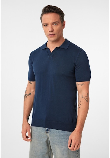 Gerhard Erkek Regular Fit Triko Polo Yaka T-shirt Açık Lacivert