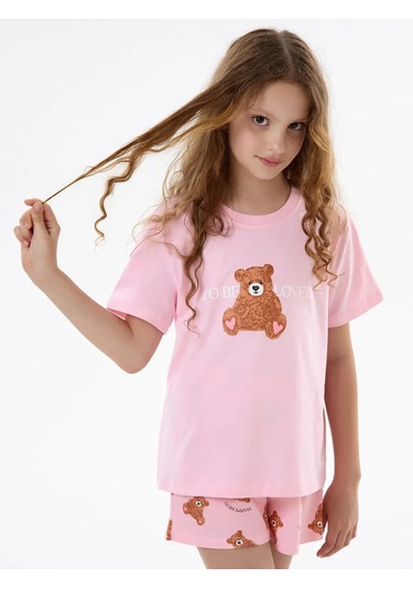 Sleepy Team Kısa Kollu Tişörtlü Ve Şortlu Ev Pijaması 432793519 Tozlu Pembe