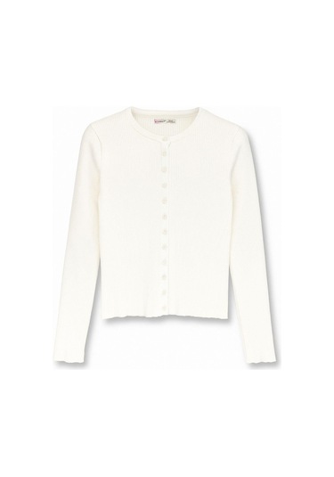 6931 Kadın Düğmeli Fitilli Triko Hırka Naturel Naturel