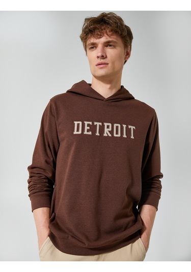 Koton Oversize Hoodie Kolej İşlemeli Uzun Kollu Kahverengi 4wam70128mk Kahverengi