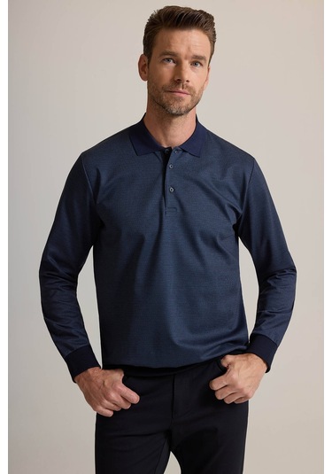 Ysf Erkek Lacivert Polo Yaka Pamuklu Sweatshirt