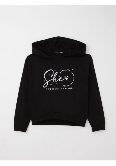Kız Çocuk Kapüşonlu She Is Me Yazılı Eşofman Takım-15365 Siyah