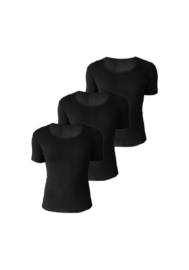 Josejuan 3'lü Erkek Atlet Yuvarlak Yaka Yarım Kollu Ribana %100 Pamuk 3205-3'lü Siyah