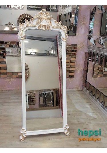Vintage Madam Model Beyaz Altın Renk Varaklı Boy Aynası (443022270) Beyaz