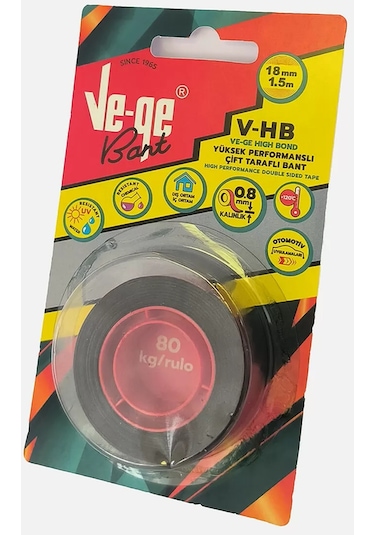 Vege 18mmx1,5m V-hb Çift Taraflı Bant 80 Kg Rulo