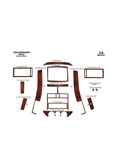 Volkswagen Polo Piano Black Kaplama 2001-2005 14 Parça-maun Maun
