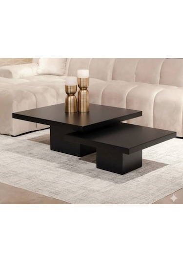Most Marmoris Mermer Görünümlü %100 Mdf Orta Sehpa Set Siyah